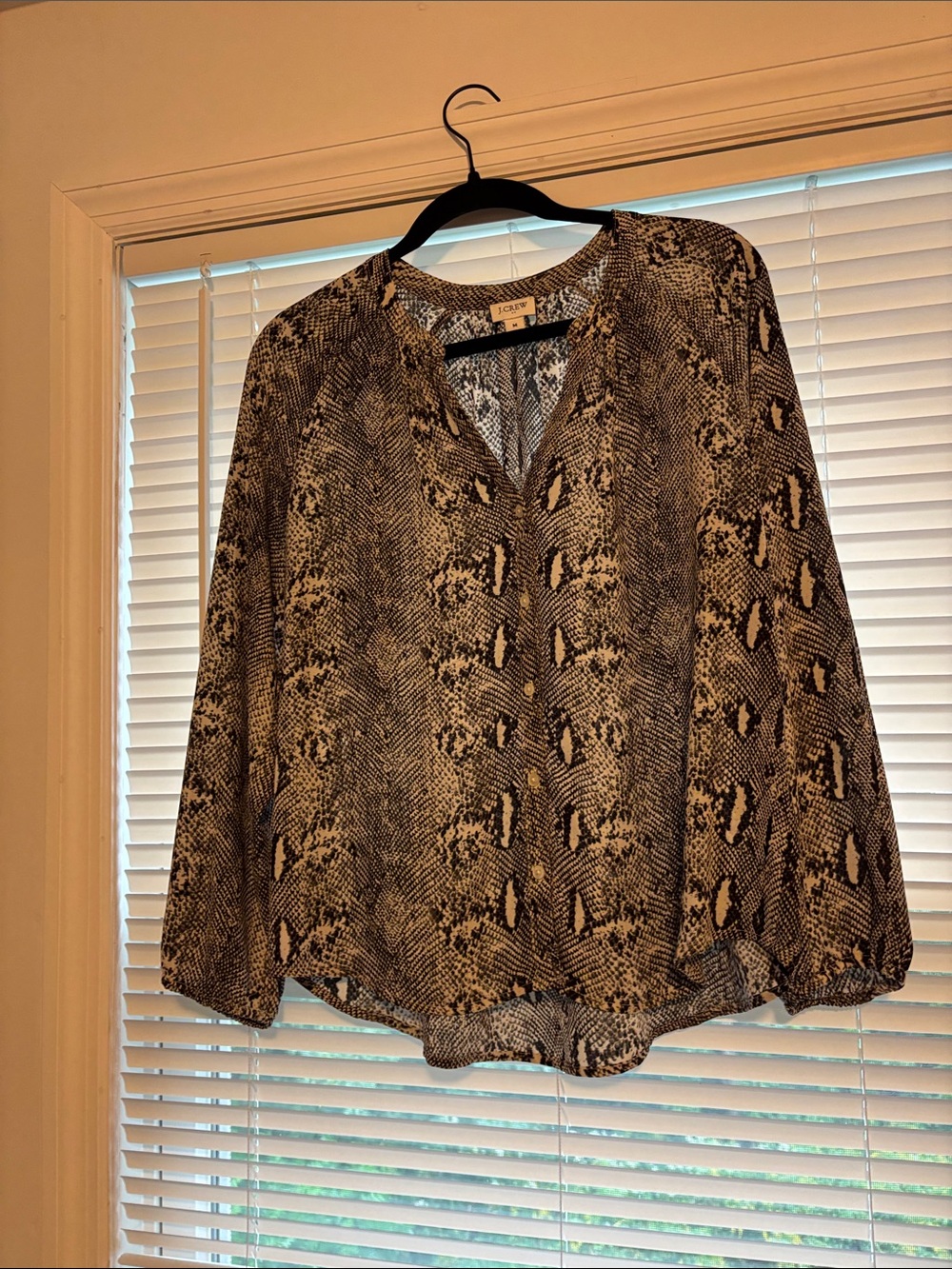 J. Crew Snake-Print V-Neck Blouse - Black & Cream